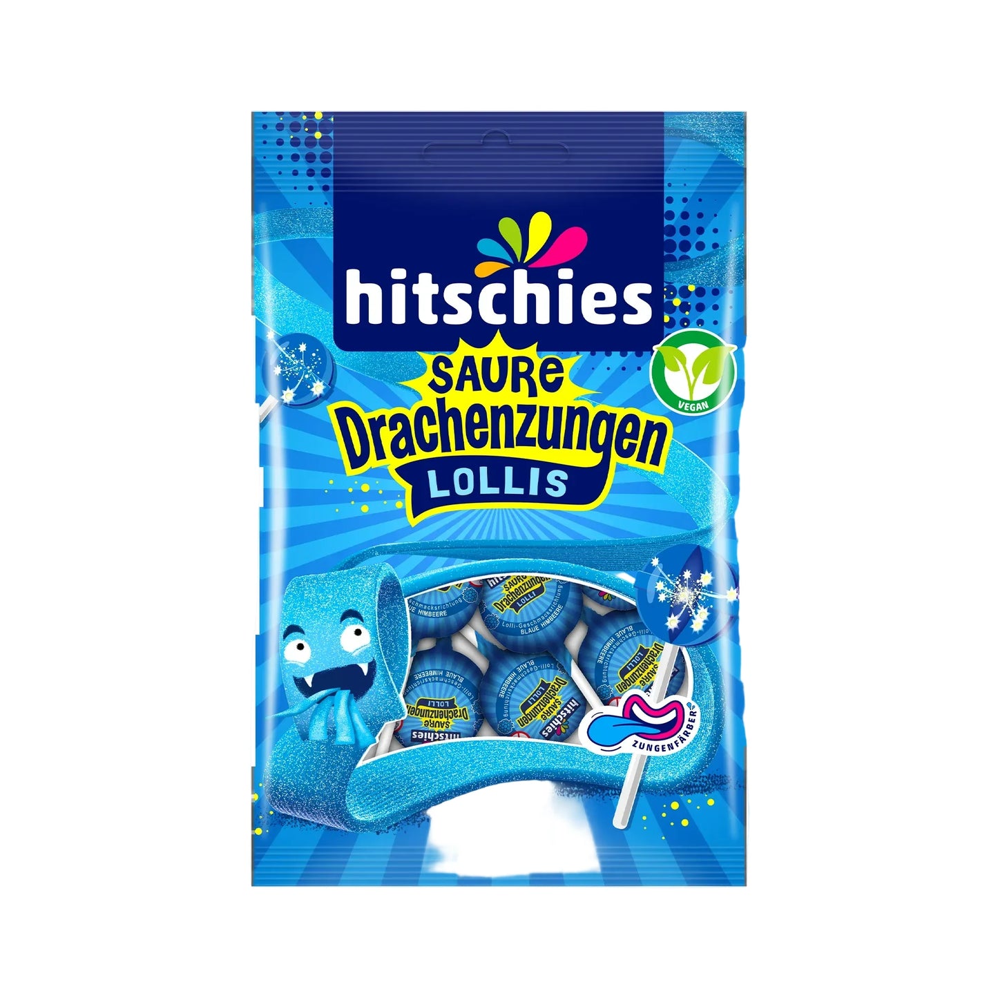 Saure Drachenzungen Lollis blau 128g Hitschies